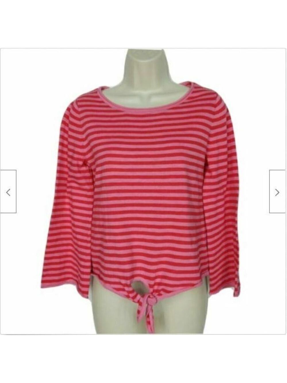 J Crew Red Pink Stripe Front Tie Sweater XS